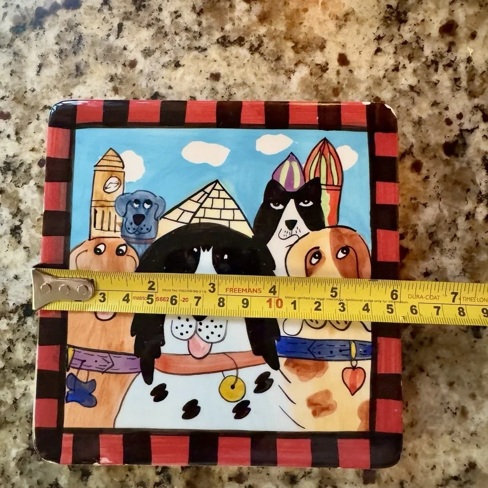 Vintage DOGZILLA 6x6 Ceramic Dog Trivet Candace Reiter Designs CATZILLA 1999 HTF